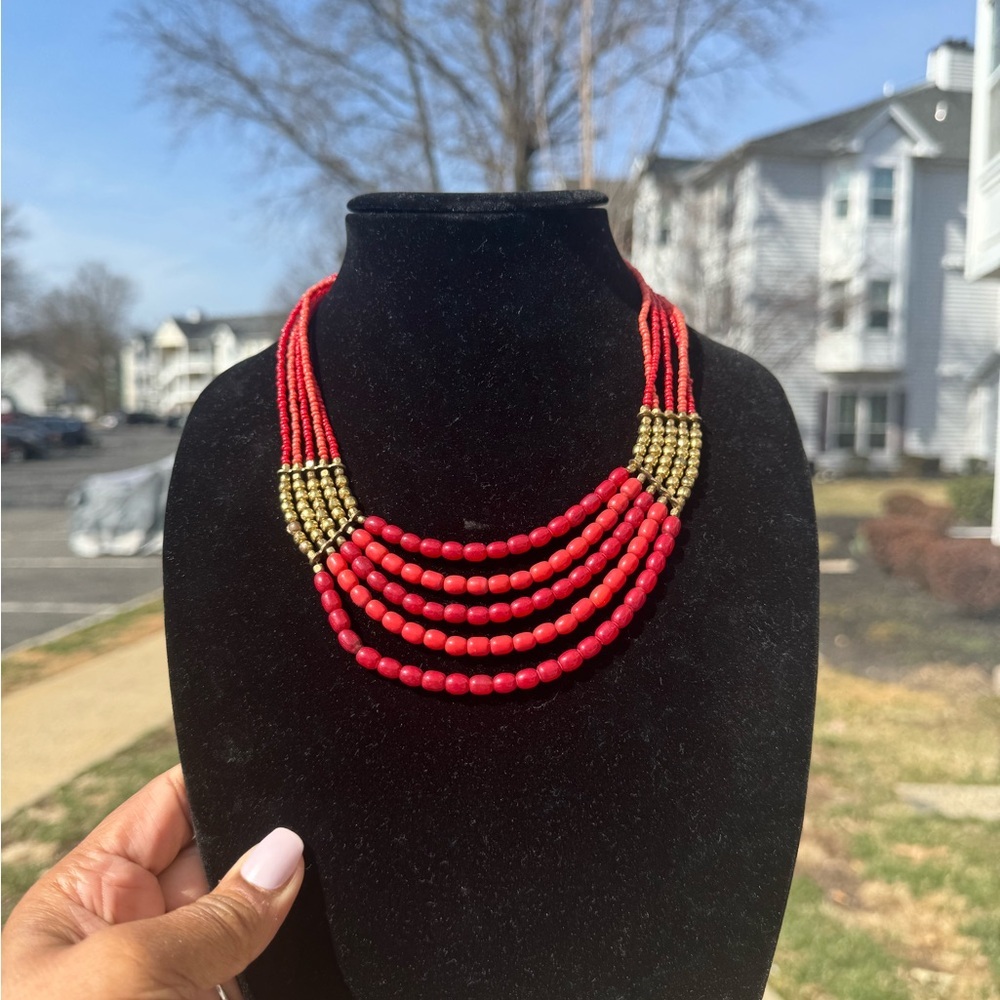Elegant Red and Gold Beaded Necklace